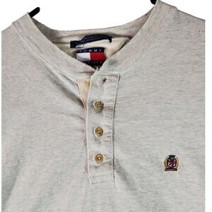 Tommy Hilfiger Mens Long Sleeve Henley Shirt Gray Heather Crest Logo XL